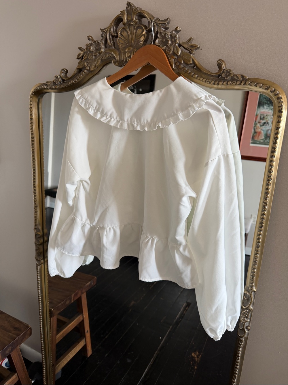 Amazon White Ruffle Collar Tie-Front Blouse - Picture 3 of 3